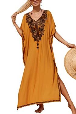 YouKD Bestickter lockerer Kaftan mit Blumenmuster Boho-Strand-Bikini-Cover-Up-Kleid Übergröße Robe für Frauen von YouKD