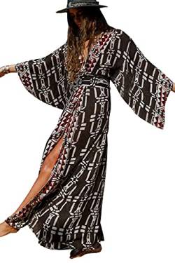 YouKD Damen Bohemian Cardigan Maxikleid Strand Vertuschung Robe Lange Kimono Robs One Size von YouKD