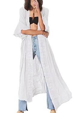 YouKD Damen Einfarbig Langes Kimono Maxi Cardigan Kleid Plus Size Loungewear Bikini-Strandroben von YouKD