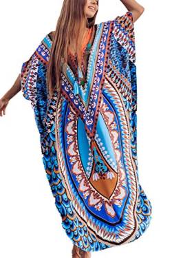 YouKD Damen Sommer Bohemian Lang Kaftan Ethnisches Muster Maxikleid Beach Bikini Cover Ups Sunblocke von YouKD