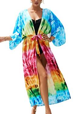 YouKD Damen Sommer Cardigan Maxi Boho Kleid Beach Coverup Robe Long Kimono One Size Bademäntel von YouKD
