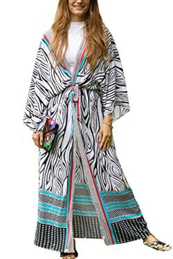 YouKD Damen Sommer Cardigan Maxi Boho Kleid Strand Coverup Robe Lang Kimono Kleid Einheitsgröße Bademäntel von YouKD