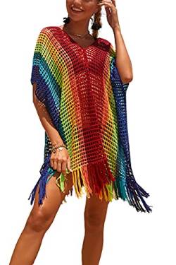 YouKD Damen Tunika Aus Hohlem Strick Durchschauen Häkeltops Strandabdeckung Poncho Sommerstrand Aufdecken Kleid von YouKD