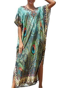 YouKD Drucken Blumen Kaftan Boho Beach Bikini Cover Up Robe Übergröße Loungewear für Frauen von YouKD