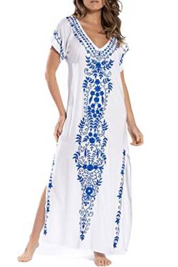 YouKD Sommer Baumwolle Bestickt Blumen Lose Caftan Boho Beach Bikini Cover Up Kleid Plus Size Robe für Frauen von YouKD