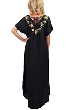 YouKD Sommer Besticktes Blumen Langes Kaftan Böhmischer Kimono Strand Badeanzug Vertuschung Maxikleid für Frauen von YouKD