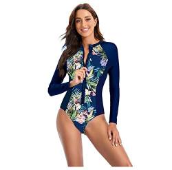 Damen Front Zipper Print Sexy Badeanzug Surfen Tauchen Badeanzug Langarm Rash Guard One Piece Badebekleidung(XXL, Y4) von YouNaiJia