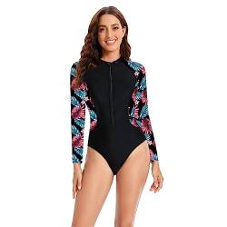 Damen Front Zipper Print Sexy Badeanzug Surfen Tauchen Badeanzug Langarm Rash Guard One Piece Badebekleidung(XXL, Y6) von YouNaiJia