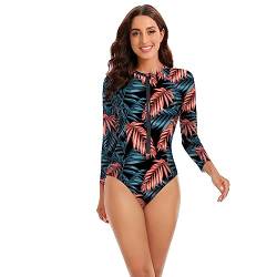 YouNaiJia Damen Spa Tauchen Surfen Badebekleidung Front Zipper Print Sexy EIN Stück Badeanzug Lange Ärmel Rash Guard Badeanzug(M, Y4) von YouNaiJia