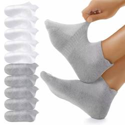 YouShow 10 Paar Sneaker Socken Herren Baumwolle Sportsocken Damen Laufsocken Atmungsaktiv Kurz Socken Weiß Grau 43-46 von YouShow