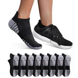 YouShow 8 Paar Sneaker Socken Damen Herren Sportsocken Laufsocken Atmungsaktiv Baumwolle Gepolsterte Kurze Halbsocken Schwarz 35-38 von YouShow