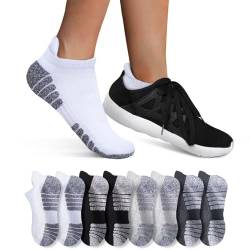 YouShow Sneaker Socken Damen Herren Baumwolle Atmungsaktiv Sport Gepolsterte Lauf 8 Paar Schwarz Weiß Hellgrau Dunkelgrau 35-38 von YouShow