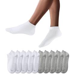 YouShow Sneaker Socken Herren Damen 10 Paar Kurze Halbsocken Quarter Baumwolle Unisex(Weiß und Grau,43-46) von YouShow