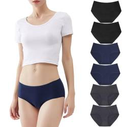 YouShow Unterhosen Damen Unterwäsche Slips Baumwolle Pantys Hipster Mittel Taille Höschen Frauen Perioden 6er Pack Schwarz Marine Dunkelgrau XL Sportunterhosen für Damen von YouShow