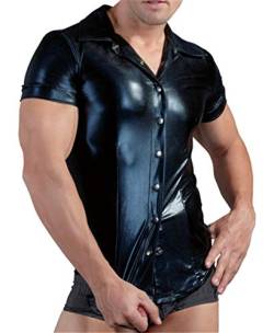 YouYaYaZ Herren PVC Faux Gummi Overall Bodysuit Wetlook Unterwäsche Kleidung PU Bar Bühne Leistung(Schwarz,3XL) von YouYaYaZ