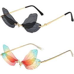 YouYuer 2 Stück Retro Randlose Sonnenbrille für Männer Frauen Vintage Sonnenbrille Lustige Unregelmäßige Disco Brille Blitz Frauen Sonnenbrille Damen für Party Strand von YouYuer