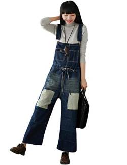 Youlee Damen Breites Bein Denim Overalls Retro Beiläufig Latzhose Style 6 Dark Blue von Youlee