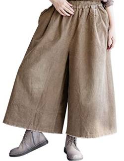 Youlee Damen Elastische Taille Baumwolle Cordhose Hose mit weitem Bein Style 1 Coffee von Youlee