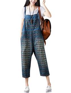 Youlee Damen Gedruckt Riemchen Overalls Casual Strampler Denim Latzhose Style 3 Deep Blue von Youlee