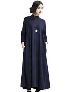 Youlee Damen Hoher Hals Lange Ärmel Jumper Kleid Blau von Youlee