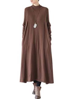 Youlee Damen Jahrgang Langarm Einfarbiges Pulloverkleid Stehkragen Pullover Kleider Coffee von Youlee