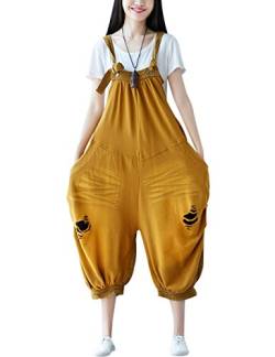 Youlee Damen Sommer Breites Bein Hose Denim Latzhose Overall Hosen Style 20 Yellow von Youlee