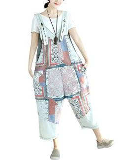 Youlee Damen Sommer Gedrückt Patchwork Overall Denim Overalls White von Youlee