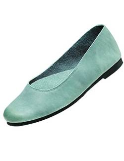 Youlee Damen Weiche Unterseite Slip-on Schuhe Leder Flache Schuhe Green EU 36/CH 37 von Youlee