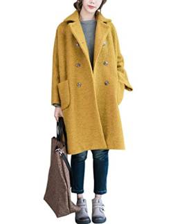 Youlee Damen Winter Falten Kragen zweireihigen Mantel Wollmantel Gelb XL von Youlee