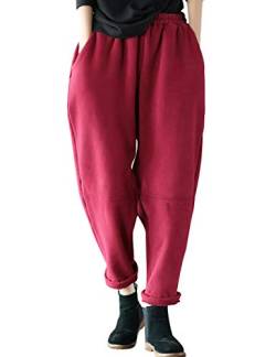 Youlee Damen Winter Herbst Elastische Taille Dicke warme Hose Style 1 Red von Youlee