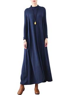 Youlee Damen Winter Herbst Wolle Pullover Kleid Langarm Maxi Kleider Style 1 Deep Blue von Youlee