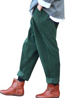 Youlee Frauen-elastische Taille Corduroy Hose mit Taschen Dunkelgrün Einheitsgröße von Youlee