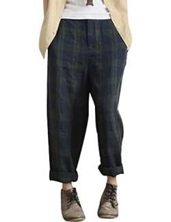 Youlee Frauen-elastische Taillen-Plaid Leinenhose von Youlee