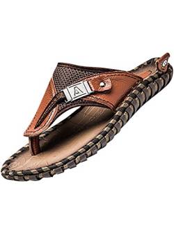 Youlee Herren Sommer Strandschuhe Flip Flops Leder Zehentrenner Sandalen Brown EU 44 von Youlee