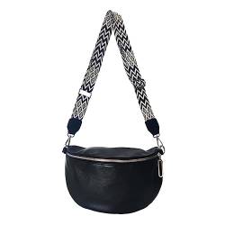 Youlity Crossbody Bag Damen Leder Umhängetasche Breiter Gurt Bauchtasche Vintage Moderne Schultertasche mit Reißverschluss und Abnehmbar Schultergurt Handytasche (Schwarz-02) von Youlity