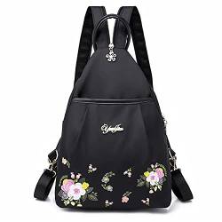 Youlity Damen Rucksack Kleine Lässiger Daypacks Stickerei Outdoor Schulrucksack Verstellbarem Schultergurt Schultasche Backpack Canvas Sling Bag Handtasche Elegant Wasserdicht (Schwarz, S) von Youlity