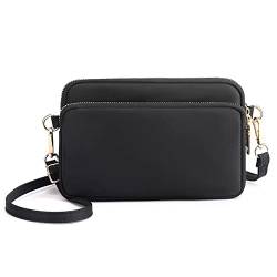 Youlity Damen Umhängetasche Klein Crossbody Bag Nylon Tasche Handytasche mit 3-lagiger Reißverschlusstasche Reisetasche Leicht Strandtasche Geldbörse Handtasche Schultertasche (Schwarz) von Youlity