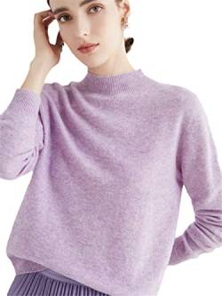 100% Merinowolle Pullover Sweater One-Line Fertig Damen Stehkragen Strickpullover Solid Tops, Clip Blume lila, M von Youllyuu