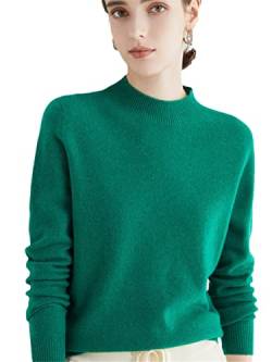 100% Merinowolle Pullover Sweater One-Line Fertig Damen Stehkragen Strickpullover Solid Tops, Gn, L von Youllyuu