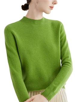 100% Merinowolle Pullover Sweater One-Line Fertig Damen Stehkragen Strickpullover Solid Tops, Obstgn, M von Youllyuu