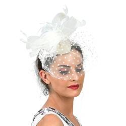 Damen Cocktail-Party-Fascinator, Hut, Hochzeit, Kirche, Derby, Fedoras, Blume, Federhut, Netz-Kopfschmuck von Youllyuu