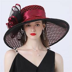 Derby Hats Frauen Teeparty Hochzeit Organza Hut Große breite Krempe Sonnenhut Fascinator Vintage Fedoras von Youllyuu