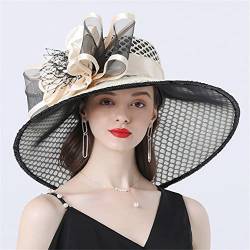 Derby Hats Frauen Teeparty Hochzeit Organza Hut Große breite Krempe Sonnenhut Fascinator Vintage Fedoras von Youllyuu