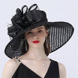 Derby Hats Frauen Teeparty Hochzeit Organza Hut Große breite Krempe Sonnenhut Fascinator Vintage Fedoras von Youllyuu