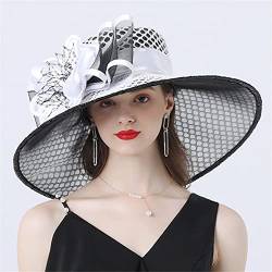 Derby Hats Frauen Teeparty Hochzeit Organza Hut Große breite Krempe Sonnenhut Fascinator Vintage Fedoras von Youllyuu