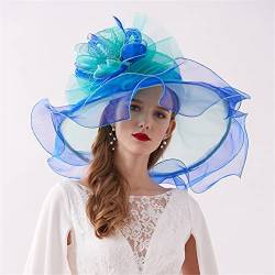 Derby-Hut für Damen, Organza, große breite Krempe, Sonnenhüte mit Blumen, Kirche, Hochzeit, Fascinator von Youllyuu