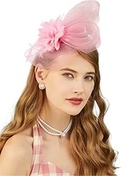 Fascinator-Hut für Damen, Blumenmuster, Netzbänder, Federn, Fedoras, Hut, Clip, Stirnband für Cocktail, Tee, Party von Youllyuu