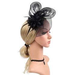 Fascinator-Hut für Damen, Blumenmuster, Netzbänder, Federn, Fedoras, Hut, Clip, Stirnband für Cocktail, Tee, Party von Youllyuu