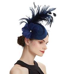 Fascinator mit Feder, Blume, Hut mit Schleier, Netz, Braut-Stirnband mit Clip, Teeparty, Derby-Kopfbedeckung von Youllyuu