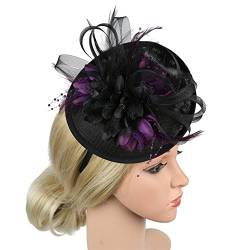 Feder-Fascinator, Hut, Mesh, Blume, Phillbox, Heaband mit Clip, Derby-Party-Haarschmuck von Youllyuu